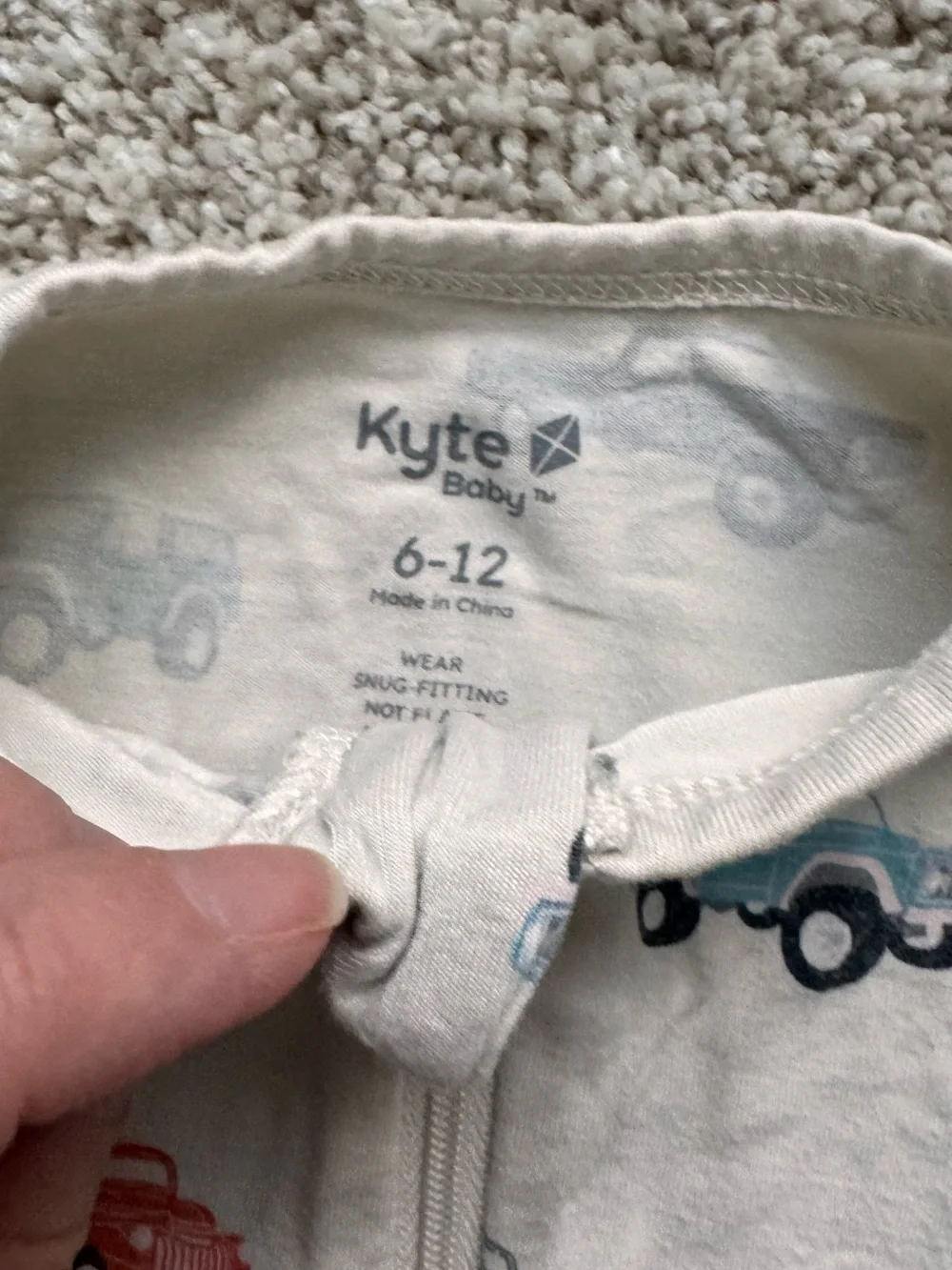 Kyte BABY Cream Footed One-Piece with Blue, Red and Yellow Car Print